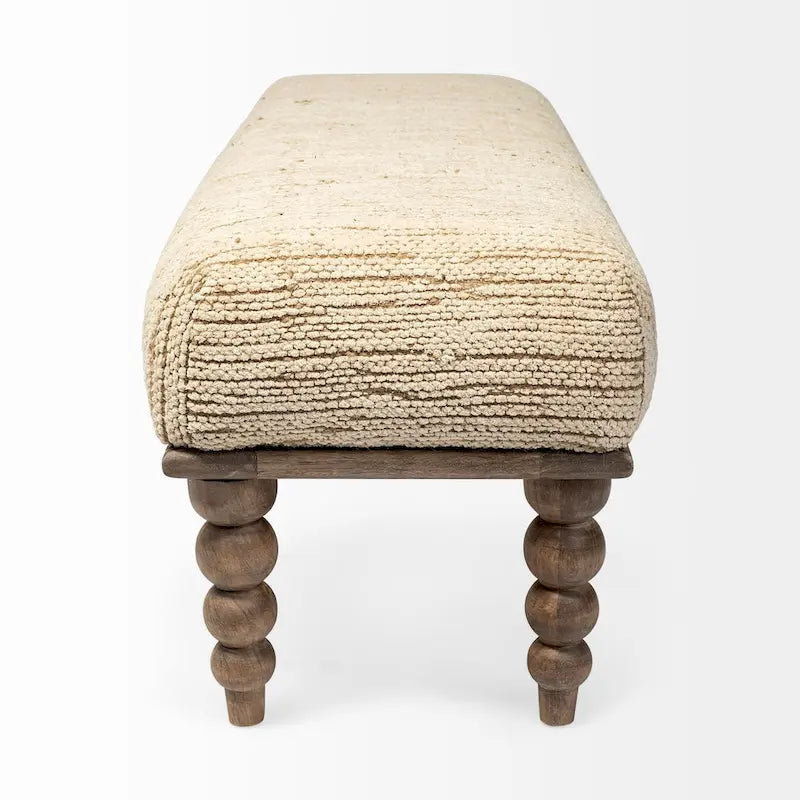 Banc d'appoint avec siège rembourré crème et base en bois – 55 larg. x 16 prof. x 18 haut.