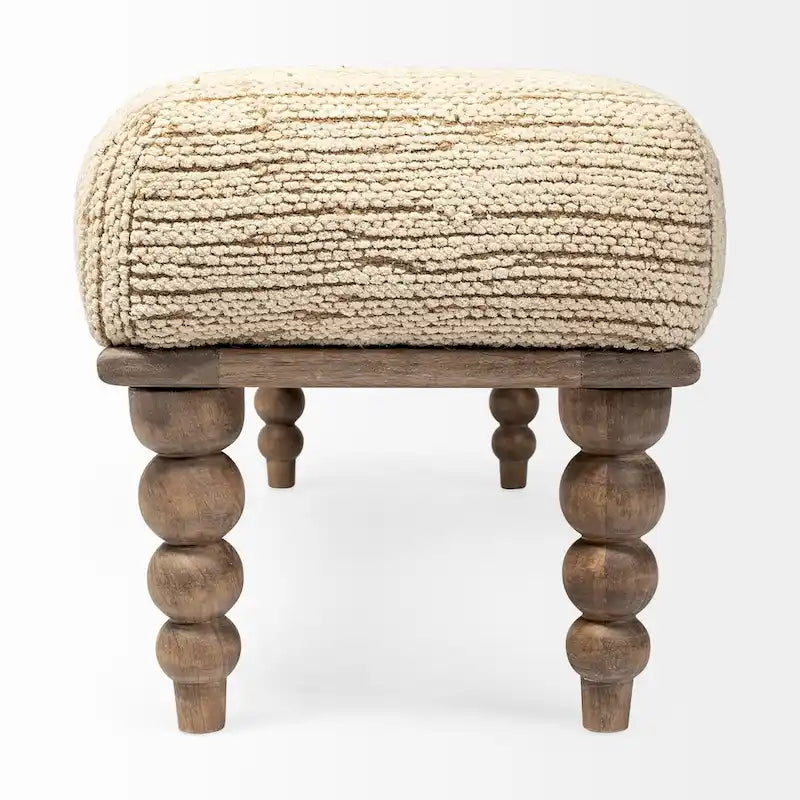 Banc d'appoint avec siège rembourré crème et base en bois – 55 larg. x 16 prof. x 18 haut.