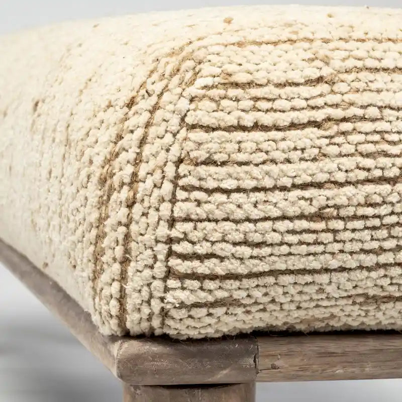 Banc d'appoint avec siège rembourré crème et base en bois – 55 larg. x 16 prof. x 18 haut.