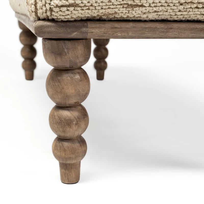 Banc d'appoint avec siège rembourré crème et base en bois – 55 larg. x 16 prof. x 18 haut.