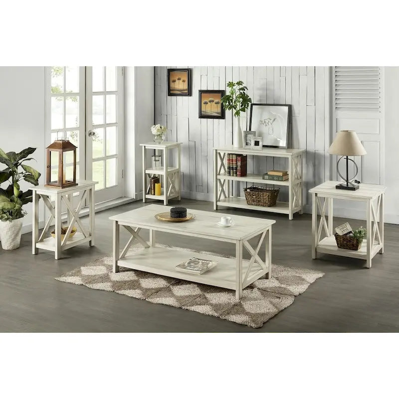 Table basse en bois blanc antique