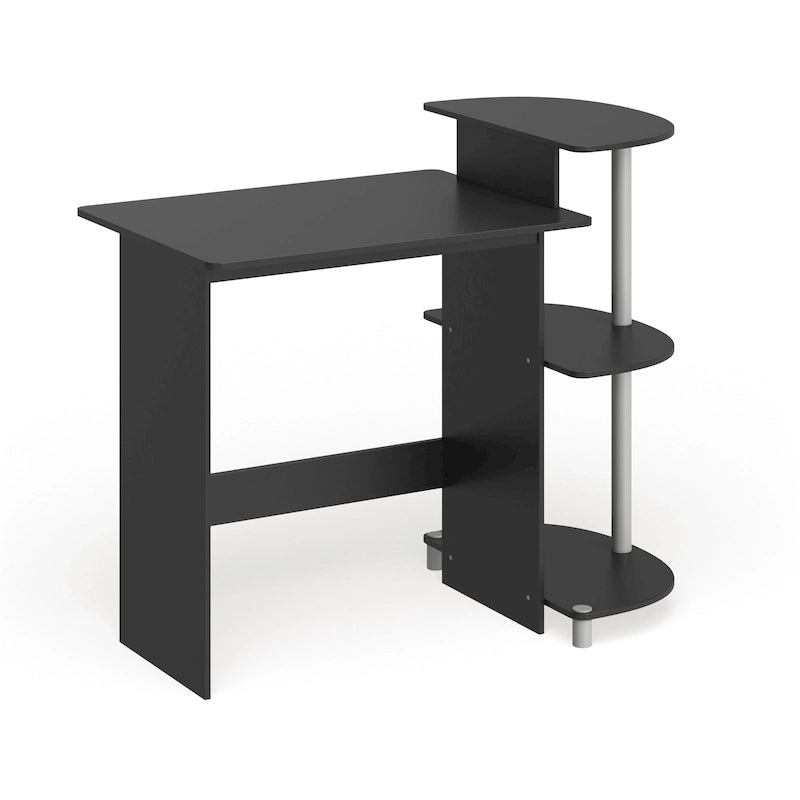 Bureau d'ordinateur compact moderne en bois avec étagères
