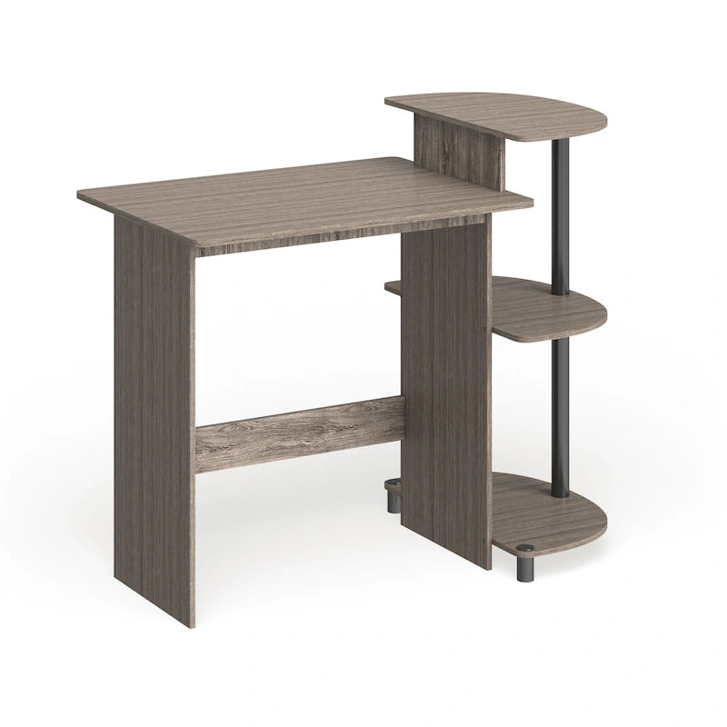 Bureau d'ordinateur compact moderne en bois avec étagères