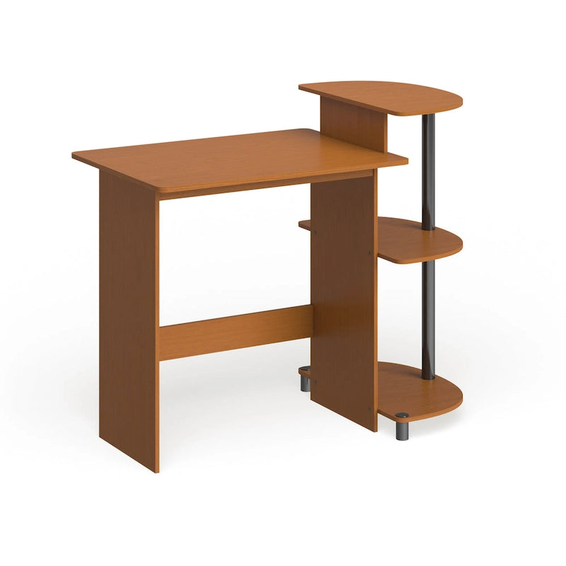 Bureau d'ordinateur compact moderne en bois avec étagères