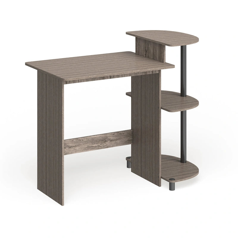 Bureau d'ordinateur compact moderne en bois avec étagères