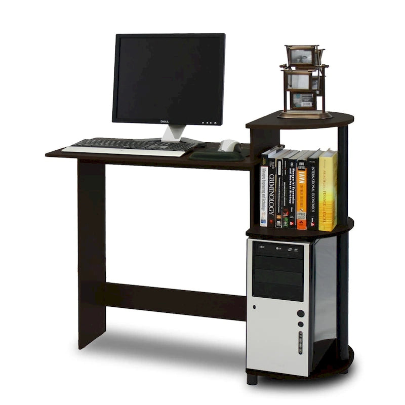 Bureau d'ordinateur compact moderne en bois avec étagères