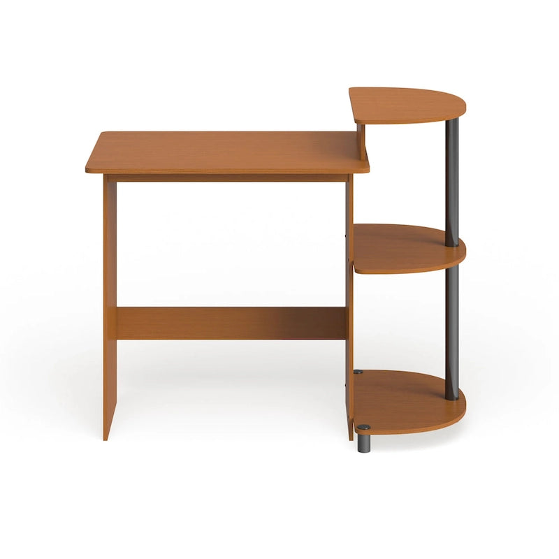Bureau d'ordinateur compact moderne en bois avec étagères