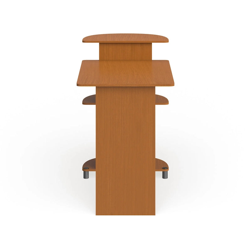 Bureau d'ordinateur compact moderne en bois avec étagères