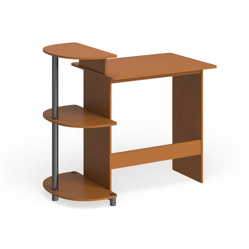 Bureau d'ordinateur compact moderne en bois avec étagères