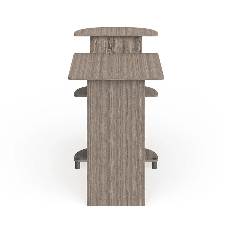 Bureau d'ordinateur compact moderne en bois avec étagères