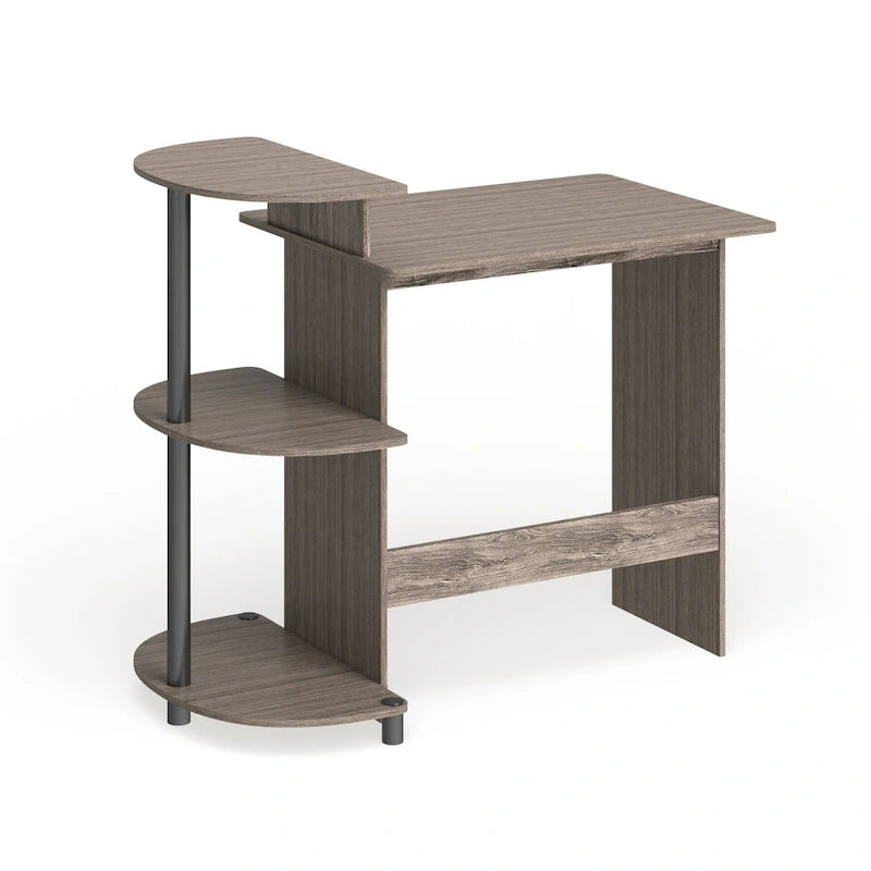 Bureau d'ordinateur compact moderne en bois avec étagères
