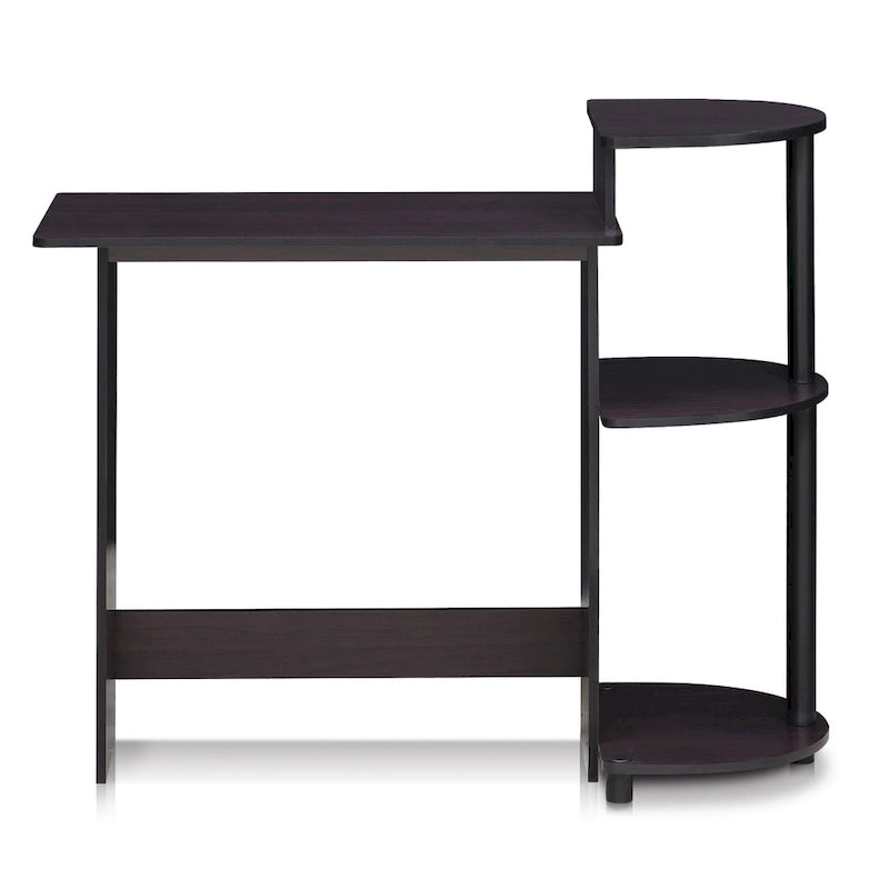 Bureau d'ordinateur compact moderne en bois avec étagères