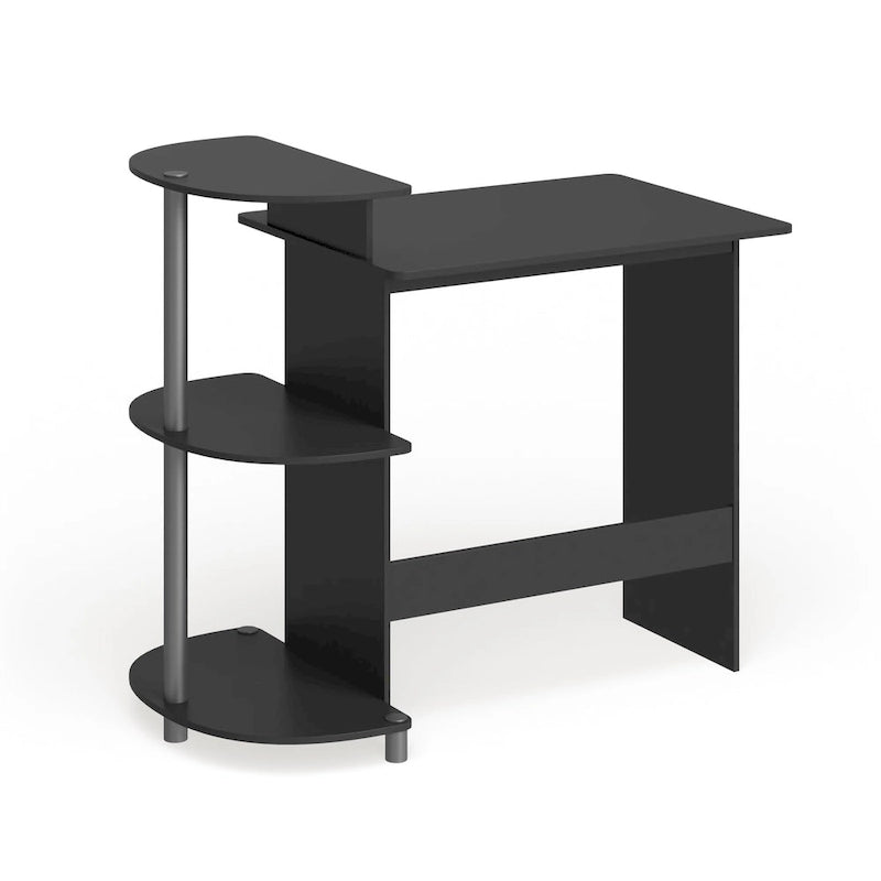 Bureau d'ordinateur compact moderne en bois avec étagères