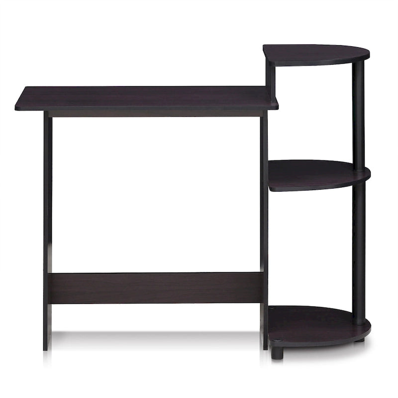 Bureau d'ordinateur compact moderne en bois avec étagères