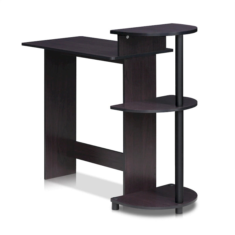 Bureau d'ordinateur compact moderne en bois avec étagères