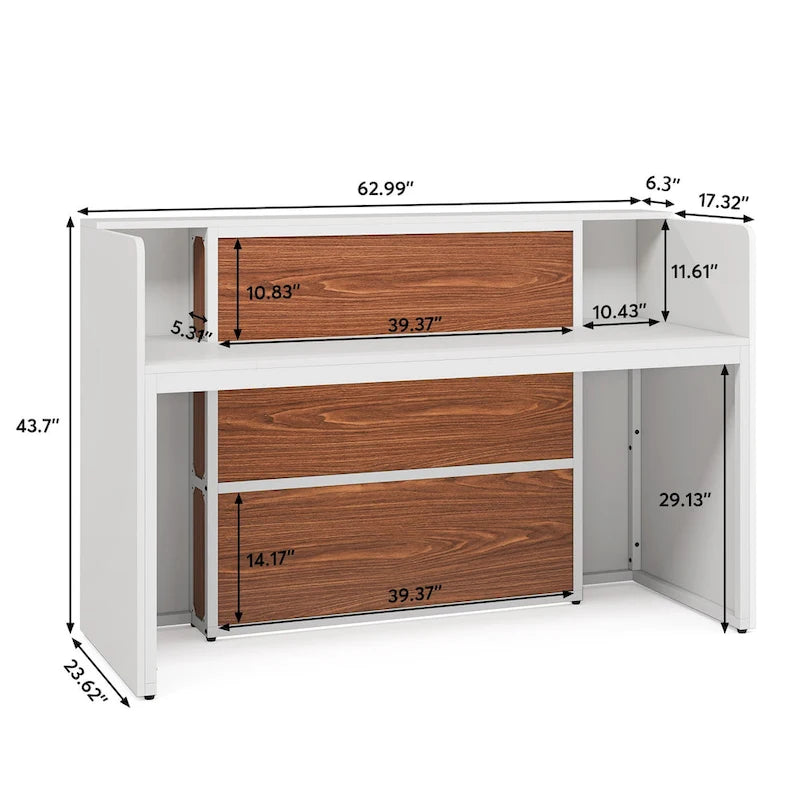 Bureau LED 63" avec panneau de confidentialité, comptoir avant pour bureau