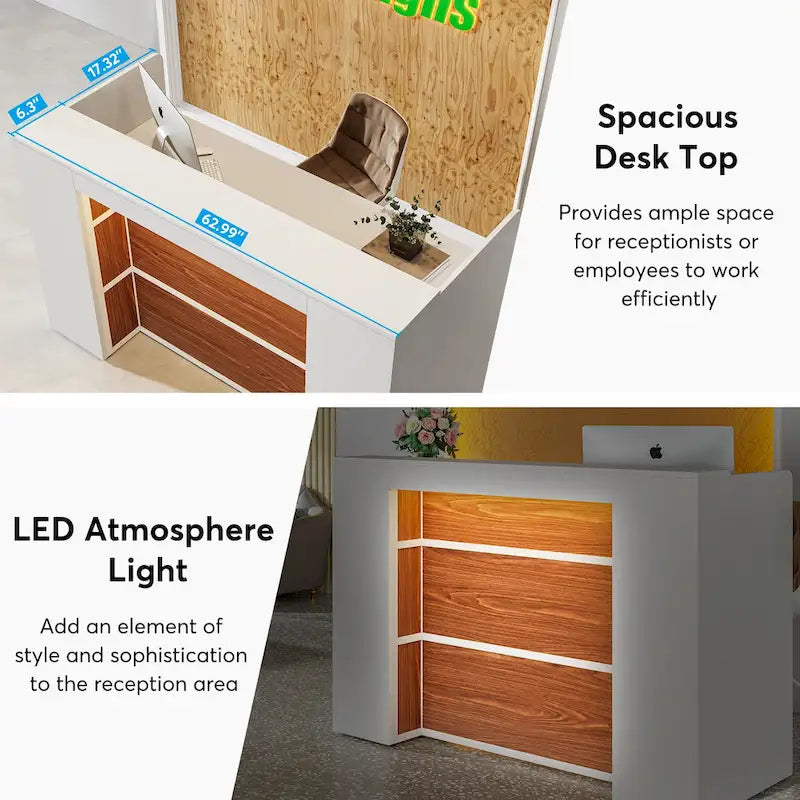 Bureau LED 63" avec panneau de confidentialité, comptoir avant pour bureau