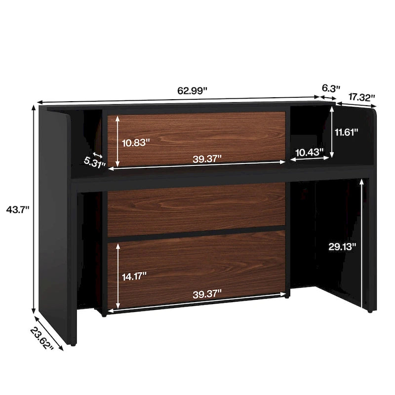 Bureau LED 63" avec panneau de confidentialité, comptoir avant pour bureau