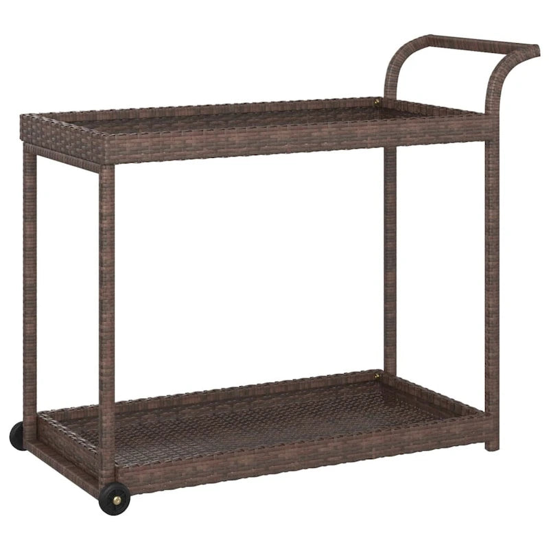 Chariot de bar extérieur à 2 niveaux Chariot de service roulant Chariot utilitaire en rotin PE – 100 x 45 x 83 cm