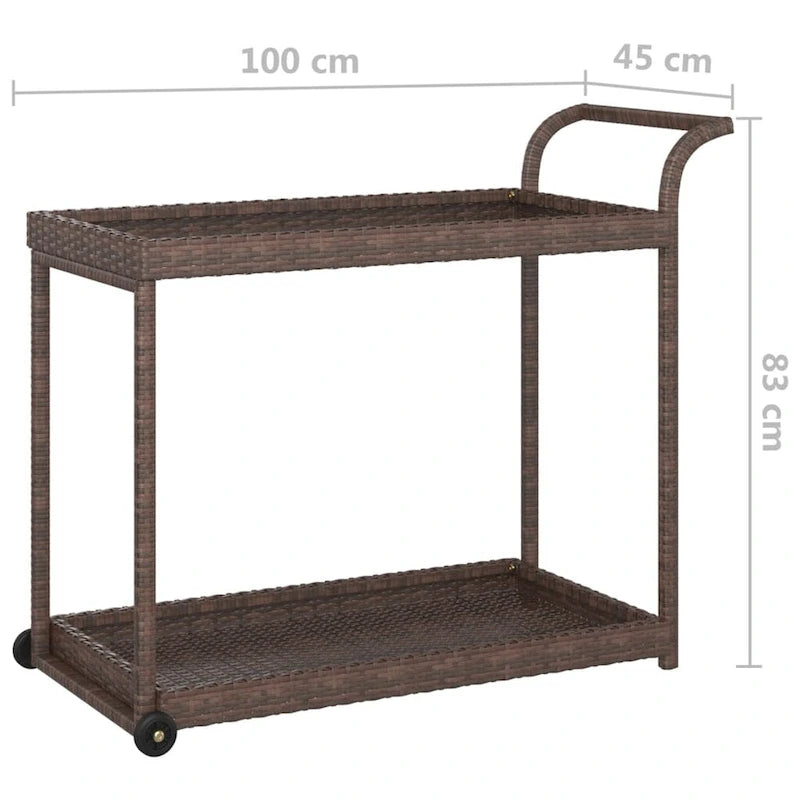 Chariot de bar extérieur à 2 niveaux Chariot de service roulant Chariot utilitaire en rotin PE – 100 x 45 x 83 cm