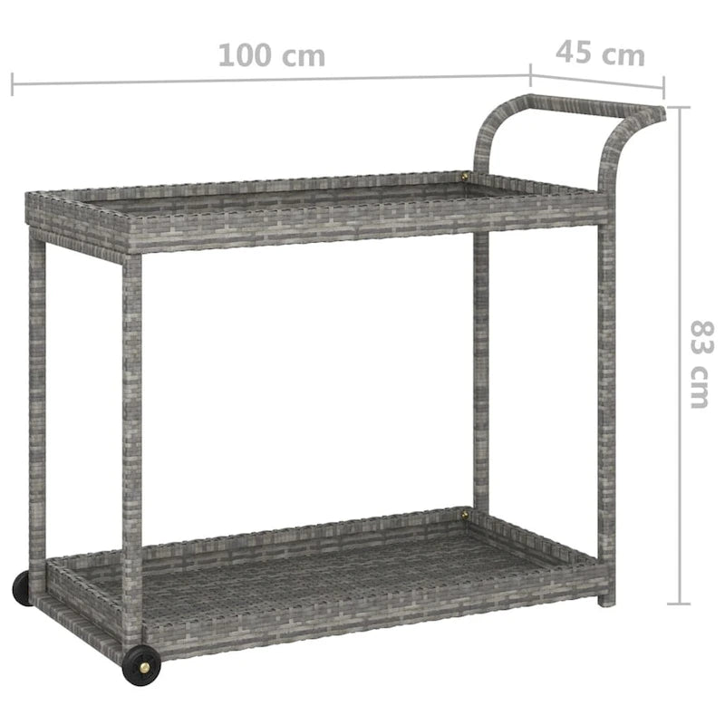 Chariot de bar extérieur à 2 niveaux Chariot de service roulant Chariot utilitaire en rotin PE – 100 x 45 x 83 cm
