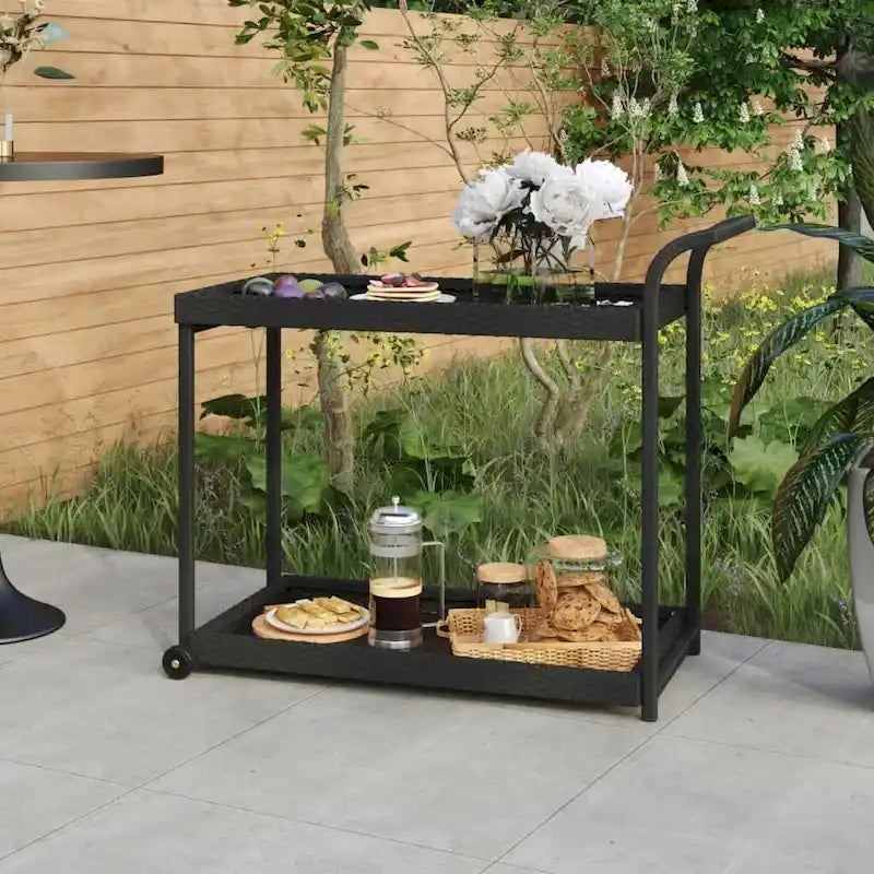 Chariot de bar extérieur à 2 niveaux Chariot de service roulant Chariot utilitaire en rotin PE – 100 x 45 x 83 cm