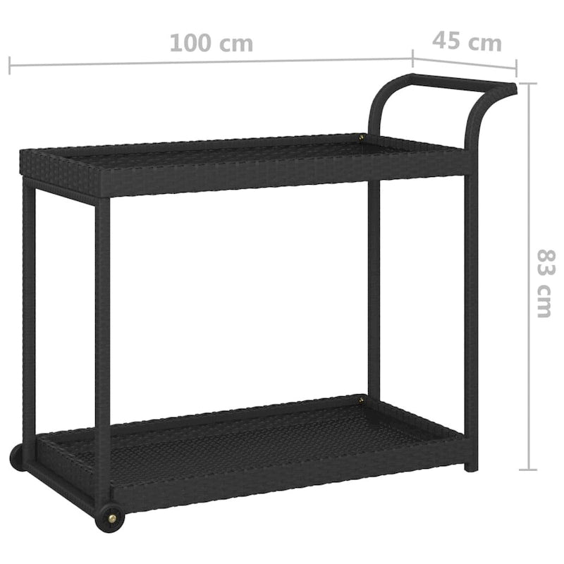 Chariot de bar extérieur à 2 niveaux Chariot de service roulant Chariot utilitaire en rotin PE – 100 x 45 x 83 cm