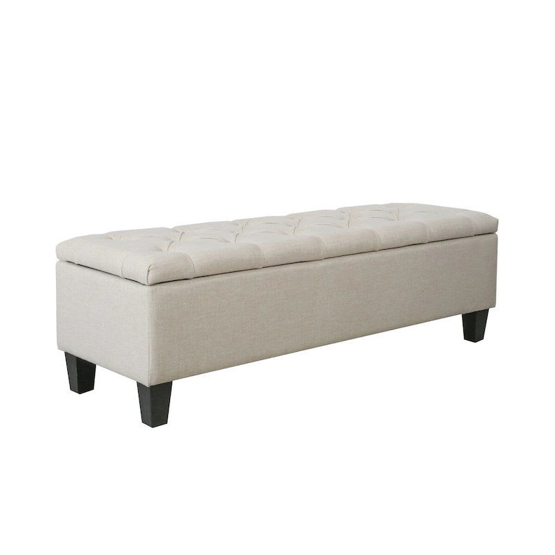 Banc de rangement capitonné en tissu avec couvercle à charnière