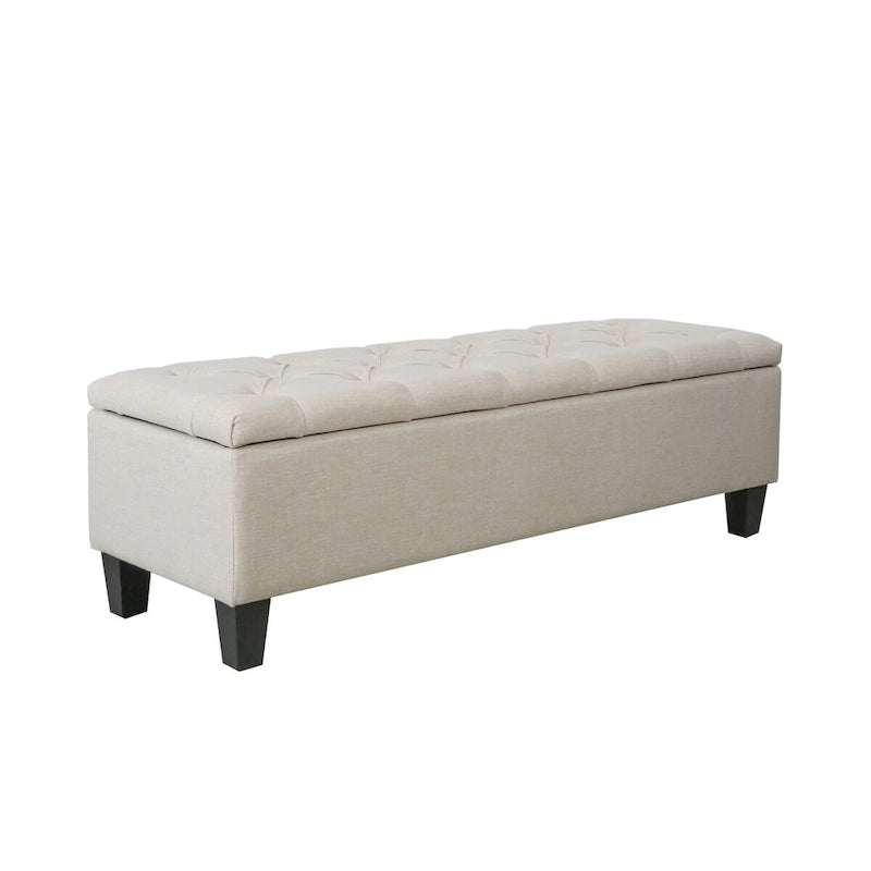Banc de rangement capitonné en tissu avec couvercle à charnière
