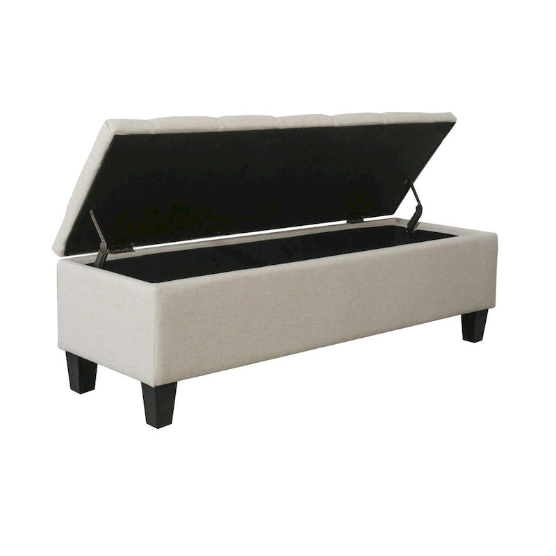 Banc de rangement capitonné en tissu avec couvercle à charnière