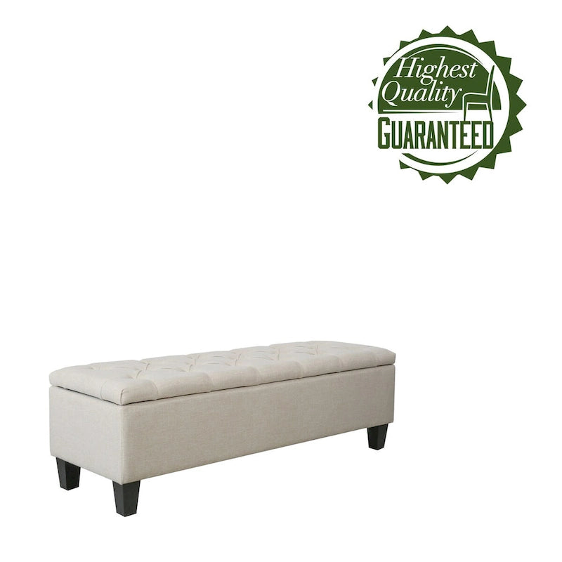Banc de rangement capitonné en tissu avec couvercle à charnière