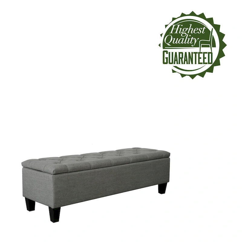 Banc de rangement capitonné en tissu avec couvercle à charnière
