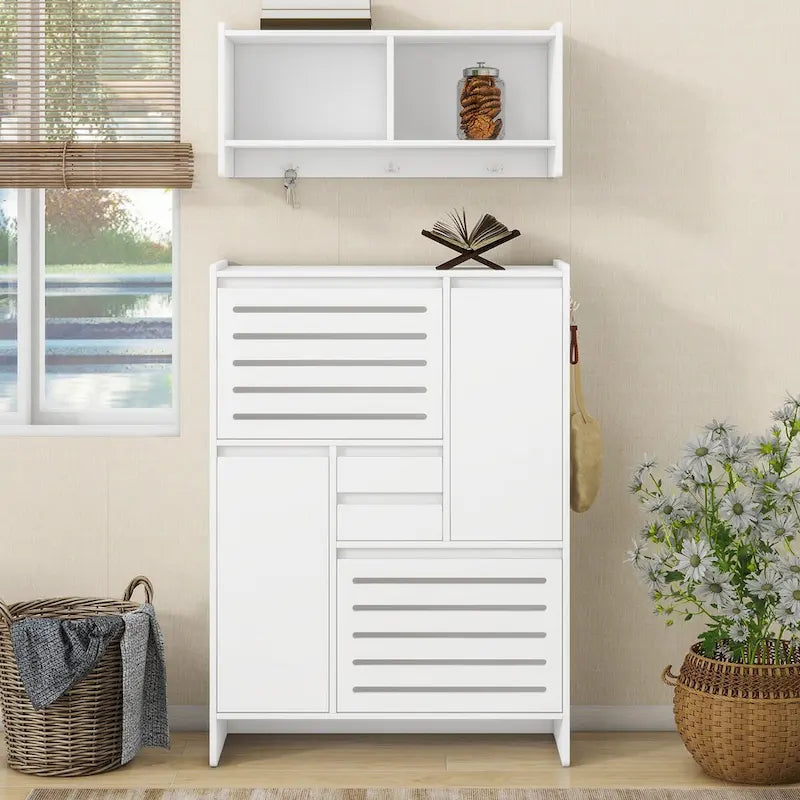 Meuble à chaussures avec armoire murale, meuble de hall peu encombrant avec 2 tiroirs basculants, meuble d'appoint polyvalent pour couloir, blanc