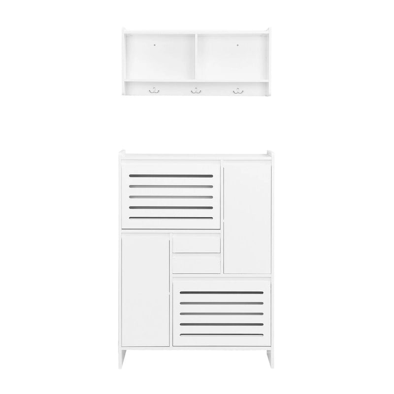 Meuble à chaussures avec armoire murale, meuble de hall peu encombrant avec 2 tiroirs basculants, meuble d'appoint polyvalent pour couloir, blanc