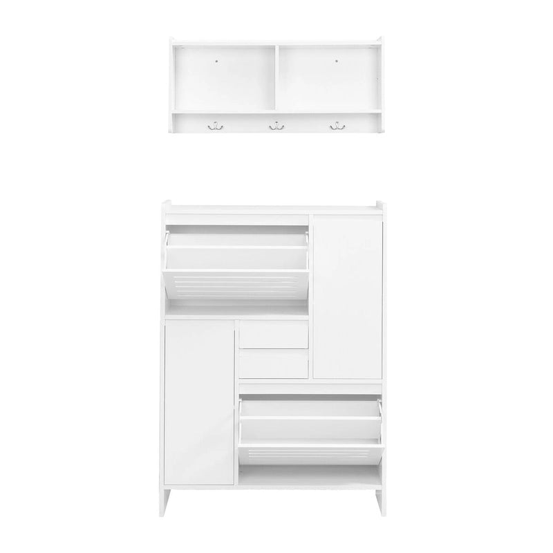 Meuble à chaussures avec armoire murale, meuble de hall peu encombrant avec 2 tiroirs basculants, meuble d'appoint polyvalent pour couloir, blanc