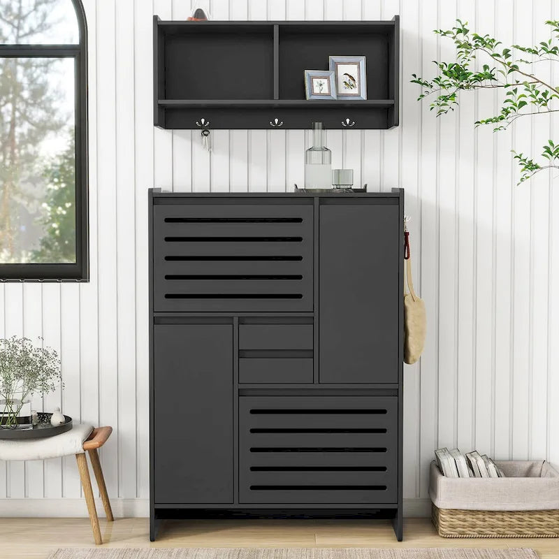 Meuble à chaussures avec armoire murale, meuble de hall peu encombrant avec 2 tiroirs basculants, meuble d'appoint polyvalent pour couloir, blanc