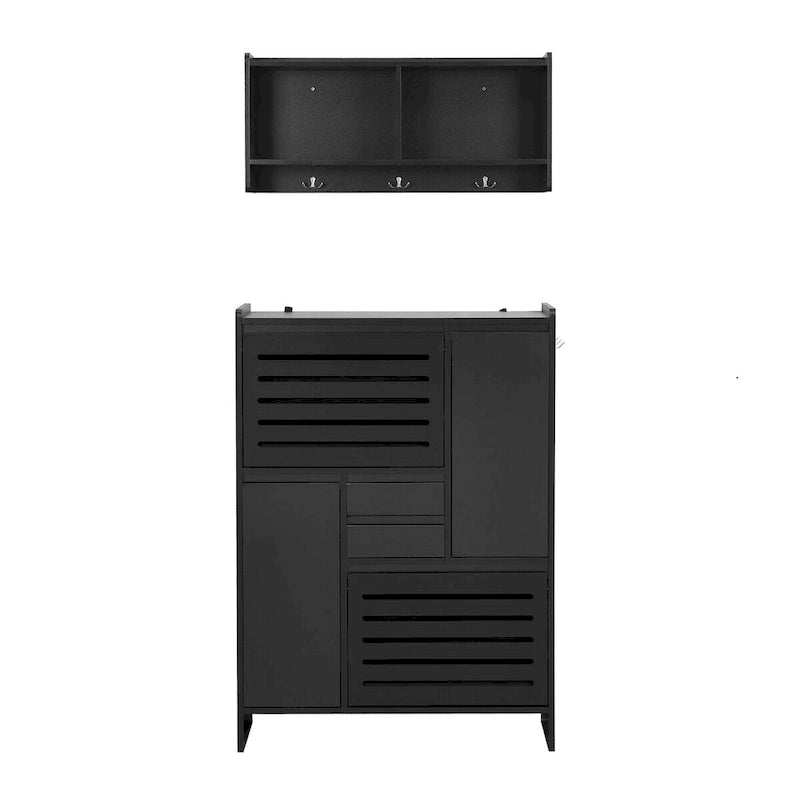 Meuble à chaussures avec armoire murale, meuble de hall peu encombrant avec 2 tiroirs basculants, meuble d'appoint polyvalent pour couloir, blanc