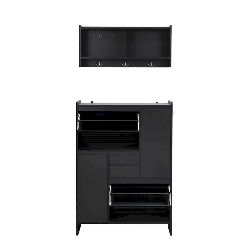 Meuble à chaussures avec armoire murale, meuble de hall peu encombrant avec 2 tiroirs basculants, meuble d'appoint polyvalent pour couloir, blanc