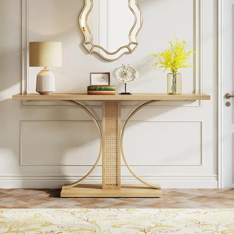 Console en rotin de 55 pouces, table de couloir de style champêtre, table d'entrée