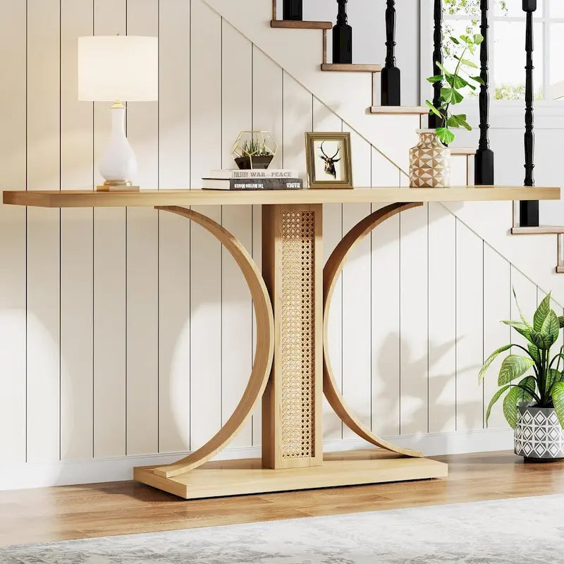 Console en rotin de 55 pouces, table de couloir de style champêtre, table d'entrée