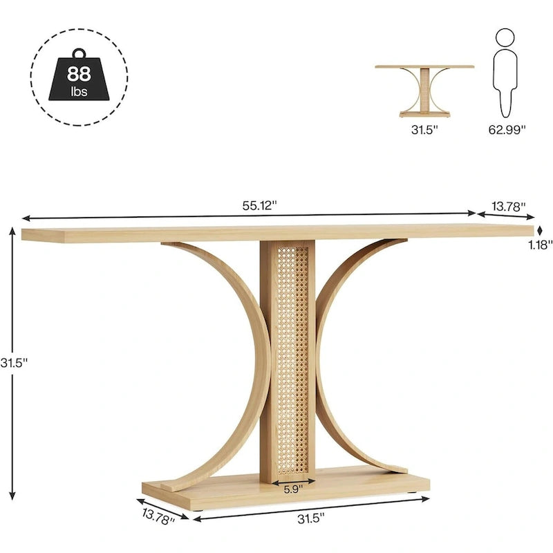 Console en rotin de 55 pouces, table de couloir de style champêtre, table d'entrée