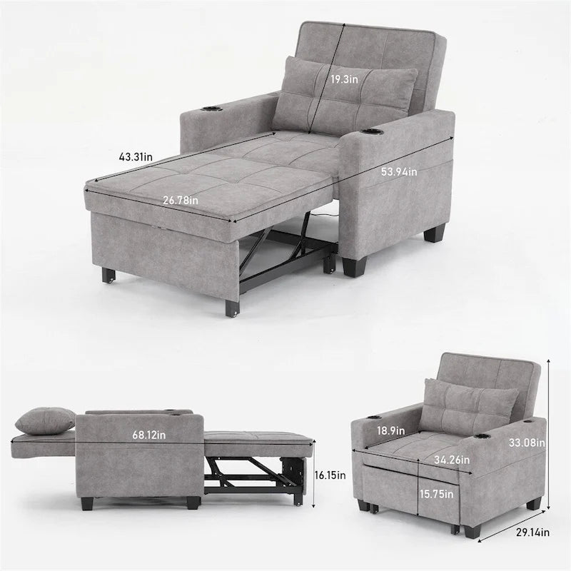 Fauteuil convertible 3-en-1 avec ports USB