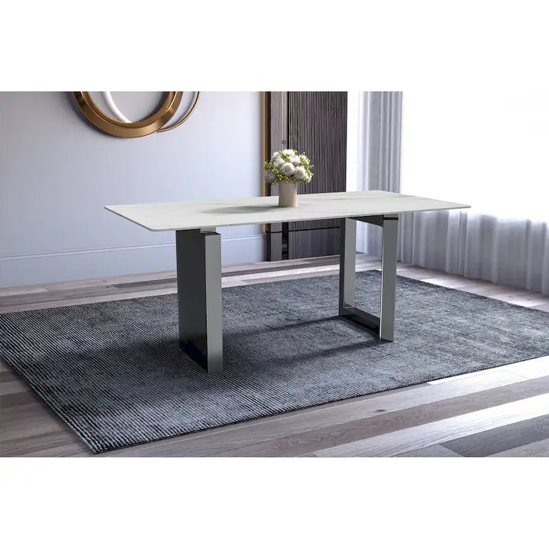 Table de salle à manger avec plateau en pierre frittée/verre