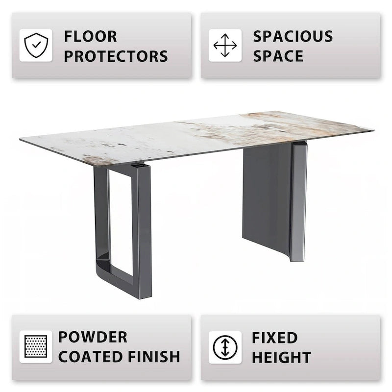 Table de salle à manger avec plateau en pierre frittée/verre