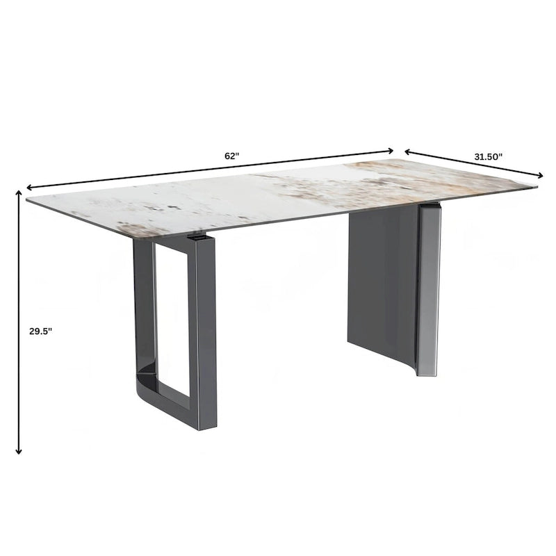 Table de salle à manger avec plateau en pierre frittée/verre
