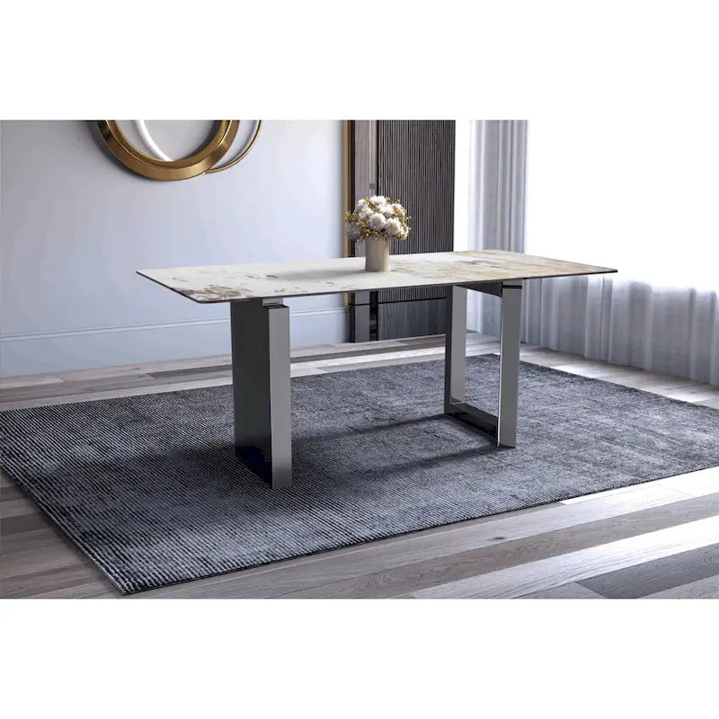 Table de salle à manger avec plateau en pierre frittée/verre