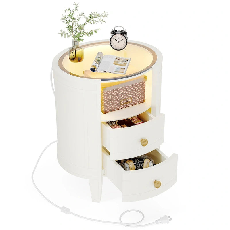 Table de chevet à 2 tiroirs avec étagère ouverte et lumières LED pour chambre à coucher et salon