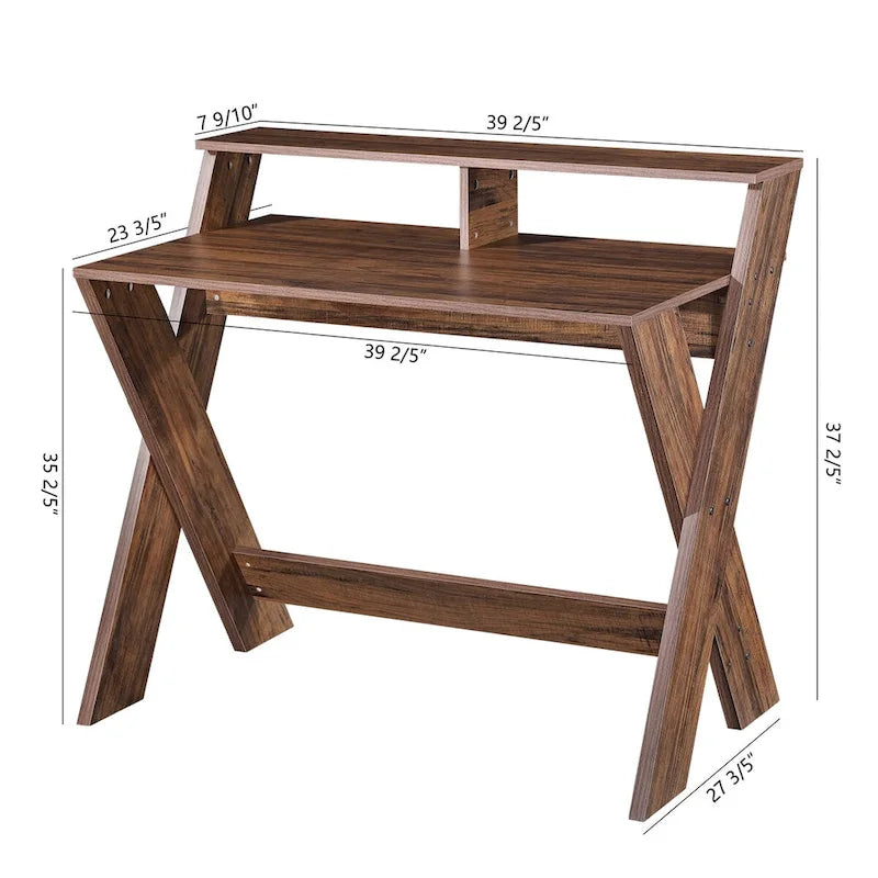 Bureau d'ordinateur en bois pour bureau à domicile avec étagère ouverte