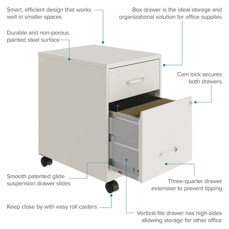 Classeur vertical mobile de 18 po de profondeur, 2 tiroirs, format lettre, avec tiroir à accessoires