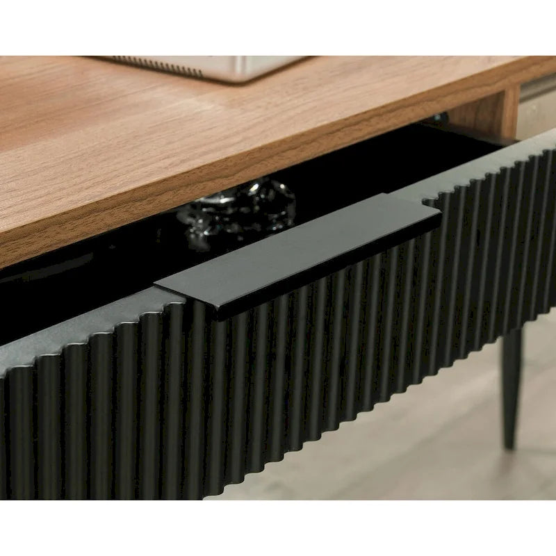 Bureau d'angle en L avec 3 tiroirs cannelés, Noyer Sérénité
